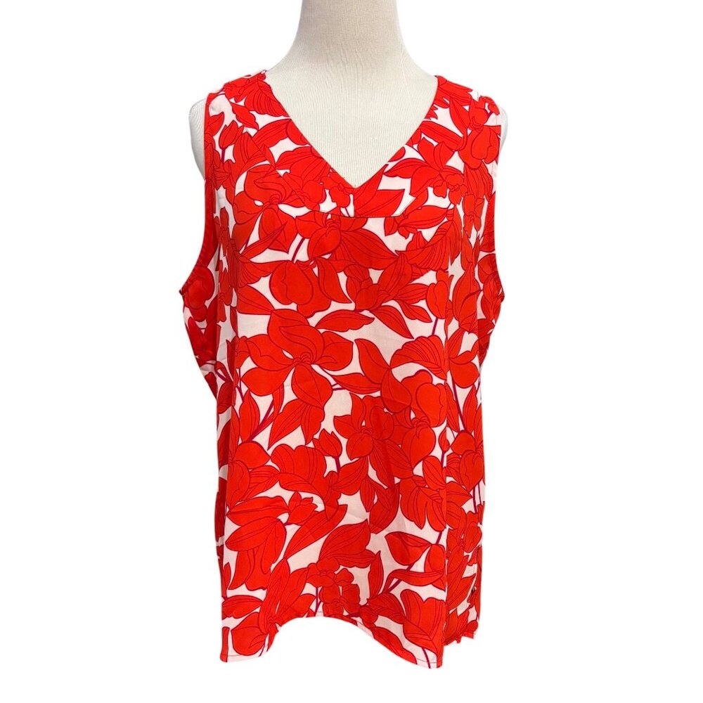 T Tahari Women’s Red & White Floral Lined Tank Top - Size L‎